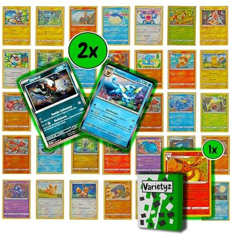 50 Verschiedene Pokemon Karten Set Deutsch - 50 Stück Karten Set - 2 Holo Karten + 1 Reverse Holo Karte - Pokemonkarten