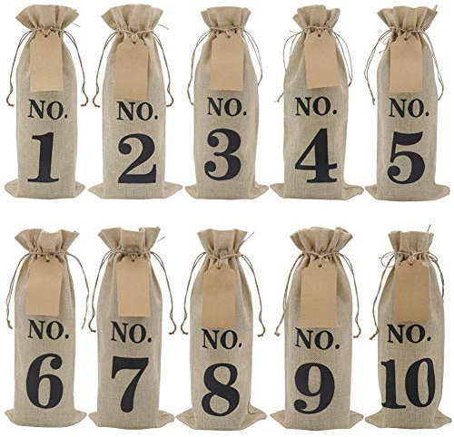 Jemcgrl 10 PièCes SéRies Vin Toile avec éTiquettes pour DéGustation Vin Aveugle, Cadeau de Bouteille en Verre de Toile NuméRotéE pour DéCoration de FêTe Mariage de NoëL