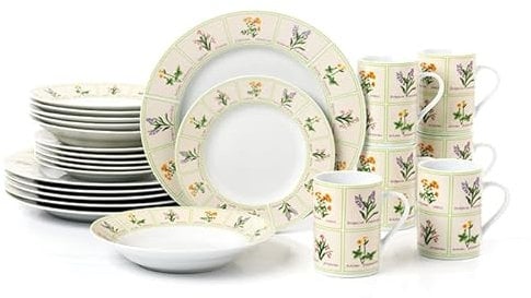 24pc British Wild Flowers Porcelain Dinner Set