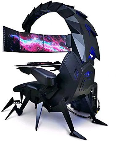 PRGBFNK Gaming-Stuhl für die ganze Familie, ergonomischer Computer-Cockpit-Stuhl mit LED-Beleuchtung, bequemer Rennsimulator-Cockpit-Spielestuhl mit 3 hängenden Bildschirmen, Lila