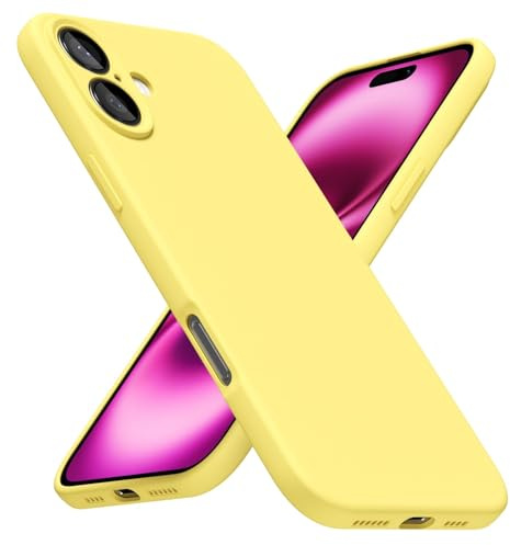 LoeoeL for iPhone 16 Plus Phone Case Silicone, Minimalist Ultra Thin Slim Soft Rubber Gel Solid Color Matte TPU Cute Case for Women Men, Girly Plain Aesthetic Design & Camera Cover Protection, Yellow