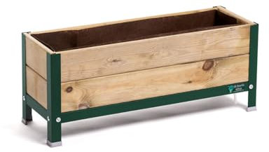 MI HUERTO URBAN Jardinera Arriate Madera con Bandeja Recoge Aguas | Estructura Metálica | Mesa Cultivar Plantas Terraza Jardín Balcón Exterior | Verde | HUERTO BAJO - 90x30x38 cm