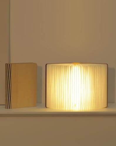 ZBOLE Buchlampe aus Holz, 14 cm, 3 Farben, zusammenklappbar, batteriebetrieben, LED-Umgebungsbeleuchtung, magnetische Stimmungsbeleuchtung für Zuhause und Bibliothek, Dekoration (Ahorn)