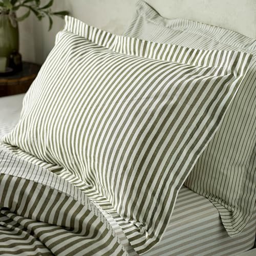 Yard Hebden Pillowcase Pair (Olive) | 100% cotton pillowcase pair with a soft striped design