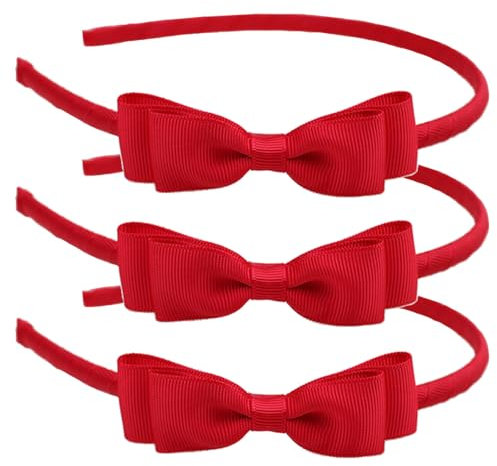 AYNKH 3 pièces Rouge School Bow bandeau Alice Hair Band, ensemble de ruban d'uniforme de fille Bow, petite fille bambin adolescent anniversaire cadeau nouvel an accessoires de cheveux