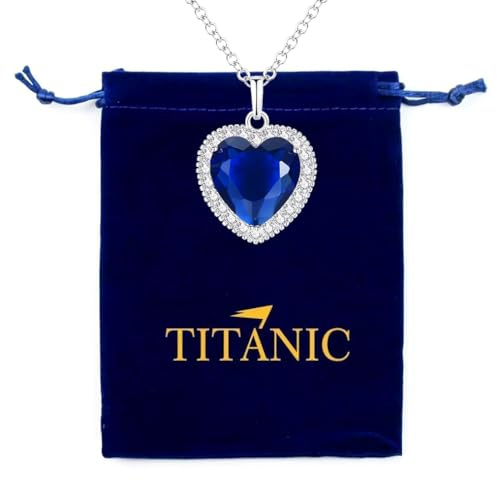 Mingkeda Titanic Heart The Ocean Simulated Blue Saphir Collier en argent avec pendentifs Titanic Bijoux Cadeaux pour femme