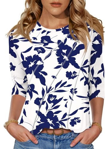 Kistore 3/4 Sleeve Blouses for Women Dressy Casual Elbow Length Sleeve Work Office Shirts Womens Tops Summer Tshirts XL