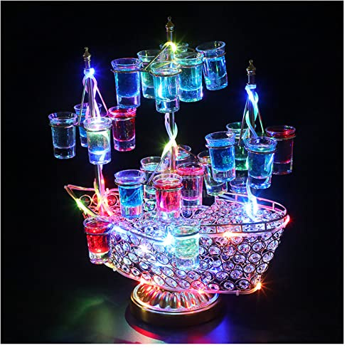 XCSCUK LED Spirituosenflasche Displayregal, Yachta-förmiger Weinfass, Cocktailglas Halter stabil, Bar Ausstattung Displayständer