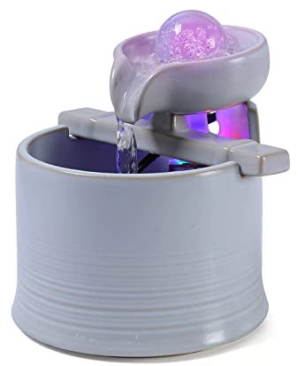 Fontaine de table Mini fontaine de table en céramique d'intérieur, fontaine d'eau d'intérieur moderne for salon, bureau ou chambre à coucher avec lumières et pompe submersible électrique, 6,4 pouces d