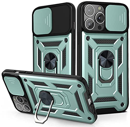 JayModCase Cover per iPhone 13 Pro Max (6.7 Inch) Protezione Fotocamera Scorrevole con Anello Supporto Rotante Grado Militare Antiurto e Anti-Graffio Custodia per iPhone 13 Pro Max - Verde Scuro