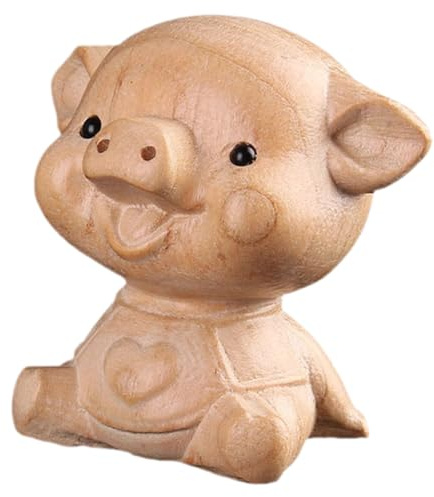 Alipis Handgefertigte Holz Schwein Statue Kleine Holzfigur Schwein Deko Design Für Wohnzimmer Büro