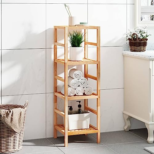 Qnhdfrt Badregal Nussbaum 35,5x35,5x112,5 cm Standregal aus massivem Walnussholz mit 4 Ablagen platzsparendes Duschregal für Badezimmer Balkon Küche