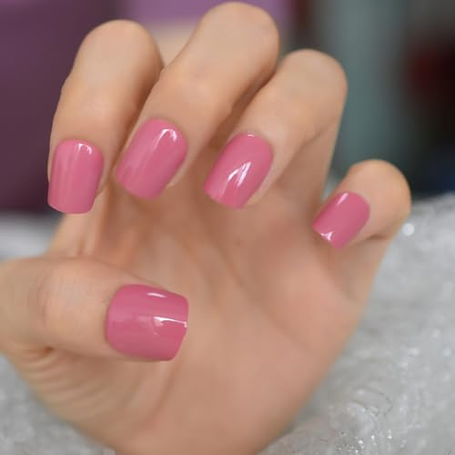 UUKILT Daily Press On Nails Solid Color Gel Shine Gorgeous Fake Nail Art Tips Rose Pink 24pcs