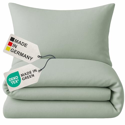 NYVI Biber Winter Bettwäsche Deluxe mit Reißverschluss - Flauschige Bettgarnitur, 100% Baumwolle, 145g/m², Einlaufschutz - 155x220 cm Lindgrün
