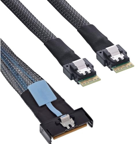InLine MCIO Kabel, MCIO x8 Stecker zu 2x SFF-8654 4i, PCIe Gen5 NVMe SAS High-Speed Twinax Datenkabel, 0,75m, 27663B