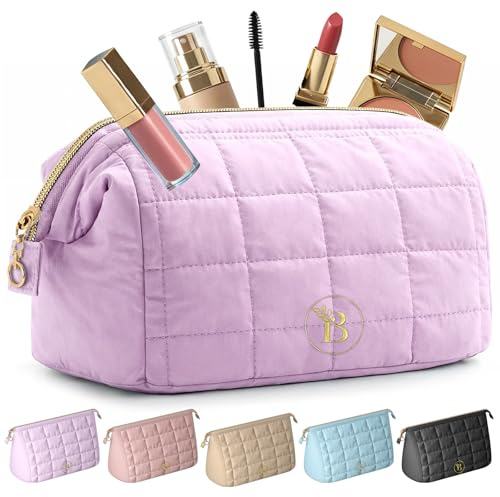 Make Up Bag - Porta Trucchi da Viaggio con Scomparti Interni | Trousse Donna Trapuntata, Beauty Case da Ampia Apertura, Pochette Trucco per Uso Quotidiano, Utilizzo Versatile - Rosa