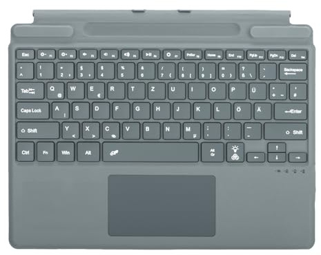 Deutsche QWERTZ Layout Tastatur für Microsoft Surface Pro 11/10 / 9/8 / X, 13 Zoll - Ultraflaches, beleuchtetes Bluetooth Type Cover mit Multi-Touchpad, aufladbar (Grau ohne Beleuchtung)