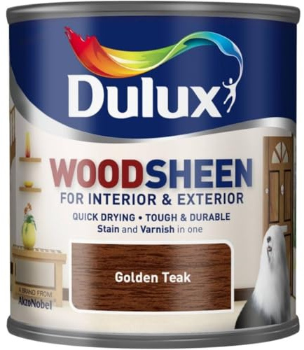 Woodsheen Stain and Varnish 750ml Golden Teak | Interior Wood Stain and Varnish | Satin Finish for Doors Skirting Furniture and Trim | Quick Dry Wood Protection
