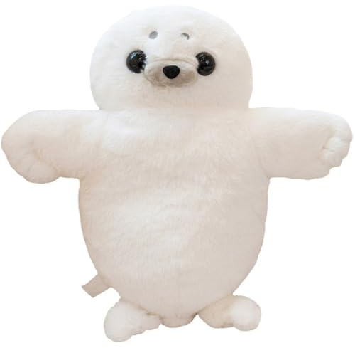 KUKUShining Robben Plüschkissen, Süße Mollige Stofftiere Puppe Flauschiges Spielzeug Marionette Kawaii Plüschtiere for Sofa Dekoration(White,35cm/13.77in)