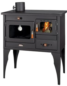 Prity 1P34L Holzofen 10,1 kW mit Backofen | Kochfeld | Rauchabzug links | Kaminofen zum Kochen | CE-zertifiziert