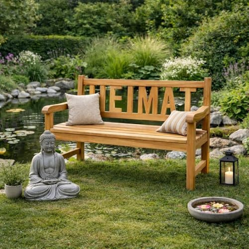 LEBENSwohnART Massivholz Teak Sitzbank Heimat 120cm Gartenbank Holzbank Teakbank Parkbank Bank aus massivem Teakholz