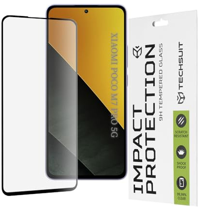 Techsuit Displayschutzfolie für Xiaomi Poco M7 Pro 5G Gehärtetes Glas mit 9H Härte, Vollständige Abdeckung, Stoßschutz, Oleophobe Beschichtung, Anti Fingerabdruck, Blasenfrei, 111D Full Glue