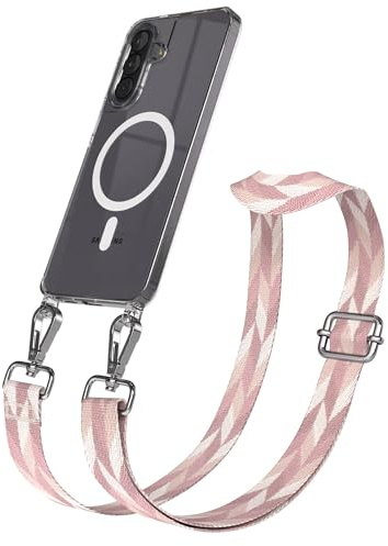 EAZY CASE Handykette - Verstellbares Taschenband kompatibel mit Galaxy A57, Schulterriemen, Handykordel mit Silikon Hülle, Qi Charging kompatibel, Umhängetasche, Rosa Mix Silber