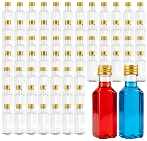 JIAYUET 72 Pack 50ml Mini Alcohol Bottles with Lids, Square Plastic Small Empty Shot Bottles for Wedding Party Favours
