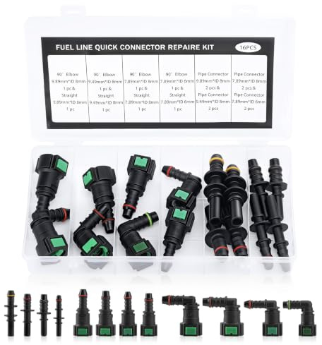 WODHMIEY Set Tubi Carburante a Sgancio Rapido 16 Pezzi Tubo Carburante SAE 9,89x8 Mm 9,49x8 Mm 7,89x8 7,89x6 Nylon Connettore Rapido Ad Angolo Retto Raccordo per Auto, Moto, Barca