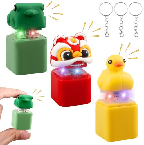 3 Stück Fidget Keychain Toy Spielzeug mit Licht Sound Frosch Ente Löwentanz | Schlüsselanhänger Wiederaufladbarer Schlüsselanhänger Anti Stress Lustige Sensorisches Gadget für ADHD Erwachsene Studenten