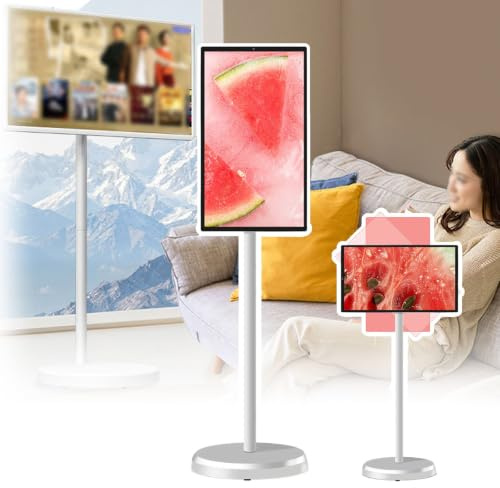 Portable TV On Wheels – 9600mAh Large Battery, 8-Hour Battery Life, 10-Point Touchscreen, 6+128GB Memory, HDMI+USB+Type-C+DC Capacity Inputs | For Learning, Work, Daily Life & Multimedia(27in)