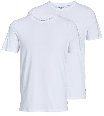 JACK & JONES Mens Twin Pack Crew Neck T-Shirts, Classic Fit Soft Cotton Tees, Lightweight Casual Top for Daily Use, UK Size S-XXL