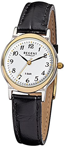 Regent Damen-Armbanduhr Elegant Analog Leder-Armband schwarz Quarz-Uhr URF014