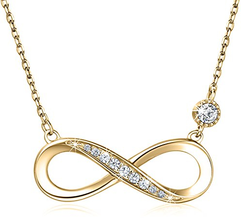 925 Sterling Silber Halskette - Billie BijouxEndless Love Infinity Herz Anhänger weißes Gold überzogene Diamant Frauen einstellbare Halskette (Gold)