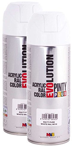 Pintyplus Evolution - Pintura en aerosol acrílica a base de disolventes, 11 onzas, múltiples aplicaciones, incluyendo madera, piedra, cartón, papel y cartón. RAL 9010 blanco puro mate