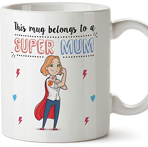 MUGFFINS Mum Mug - Super Mum - Coffee Mummy Mug for Breakfast Mothering Sunday/Birthday Presents for Mum/Ceramic 11 oz