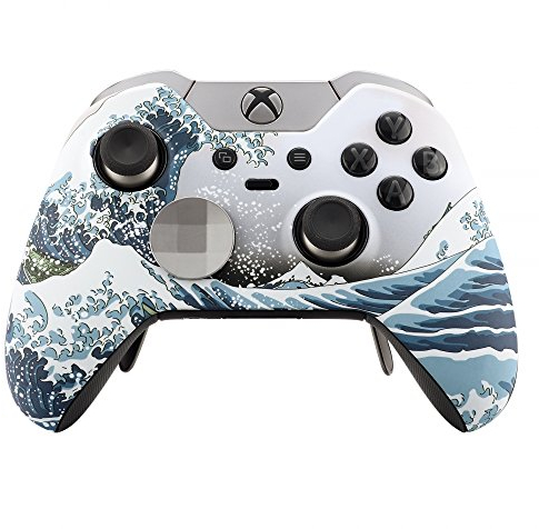 eXtremeRate Carcasa con 2 Anillos de Acento para Xbox One Elite Accesorios Protectora Placa Frontal Kit de reemplazo Cubierta Shell Funda para Xbox One Elite Mando-Modelo 1698(La Gran Ola)
