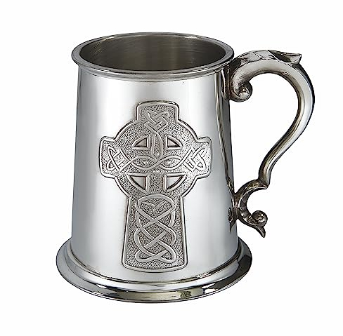 Wentworth Pewter Sheffield England Est 1946 Wentworth Pewter Embossed Celtic Cross Pewter chope, Chope à bière, Anniversaire, Fête des Pères, Cadeau de mariage
