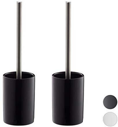 Relaxdays 2 x WC-Garnitur Keramik im Set, WC-Bürstenhalter mit Toilettenbürste, Wechselbürstenkopf, freistehend, 36 cm, schwarz