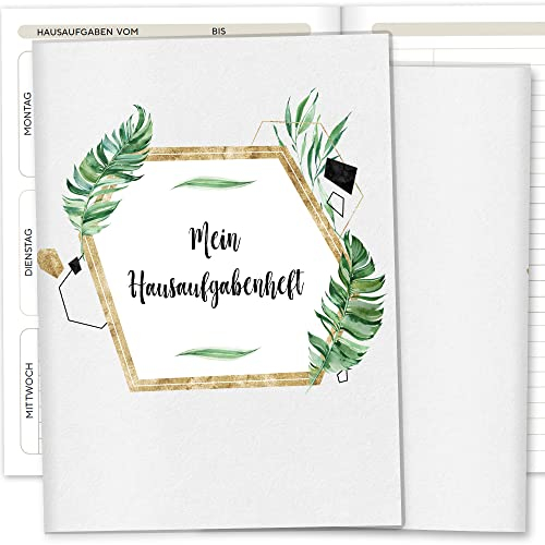 OLGS Hausaufgabenheft Hülle Tropical Green inkl. Heft Schulheft Schutzhülle Umschlag Geschenkidee Einschulung Grundschule (ohne Personalisierung, Tropical Green 03)