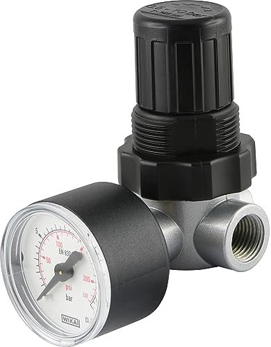 Fittingteile - Mini Druckluftregler - vordruckabhängig - 450 l/min - Druckminderer inkl. Manometer (Gewinde: G 1/4 - Druckregelbereich: 0,1-3,5 bar)