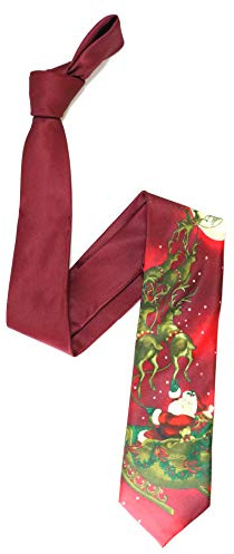 The Tie Co Premium Weihnachts-Krawatte mit Wichtel- / Rentier-/ Schlitten, schweres Geschenk, 2 - Weihnachtsmannschlitten, Rot, Einheitsgröße
