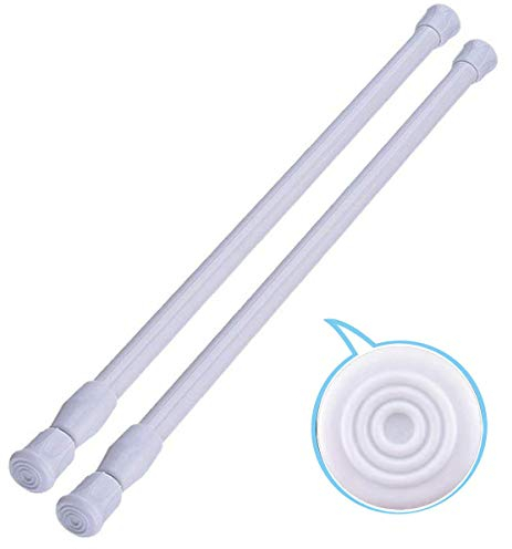 2 Stück kleine Spannstangen 39,9 cm bis 28 Gardinenstangen in ausziehbarer Breite, Federstange für Küchenutensilien, Schrank und Schrank, passt in die Räume zum Aufstehen (weiß)