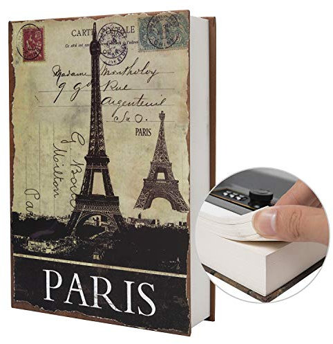 Boîte de rangement sûre de livre de détournement de papier réel, coffre-fort secret de dictionnaire avec serrure de code/clé, coffre-fort caché de livre de flip (Clé de Paris)