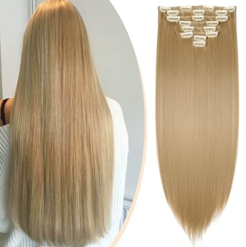 S-noilite Clip In Extensions Haarverlängerung Glatt 8 Teiliges SET 18 Clips 8Pcs Voller Kopf Wie Echthaar 58cm Aschblond