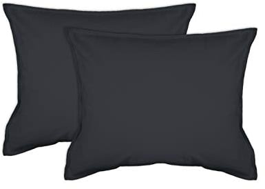 jilda-tex 2er Pack Zierkissenhülle Stone-Washed Renforce Lissabon 100% Bio-Baumwolle Knitterlook Stehsaum Bügelfrei Uni Leinen-Optik Bügelfrei GOTS Made in Green (Anthrazit, 2X 45 x 45 cm)