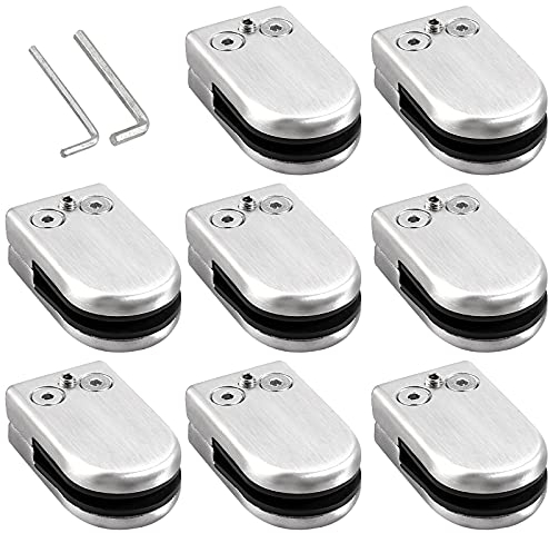 Kamtop 8PZ Morsetti di Vetro 6-8mm Morsetto per Vetro in Acciaio Inossidabile 304 Regolabile Supporto Vetro Impermeabile per Ringhiera Balaustra Corrimano della Scala