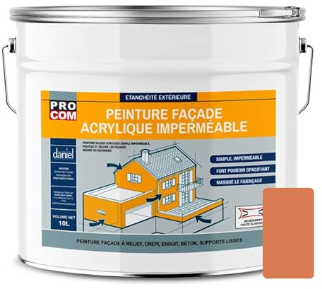 PRO COM Peinture façade crépi, façade à relief, imperméabilisation et protection des façades - Durable jusqu'à 10 ans 10 litres