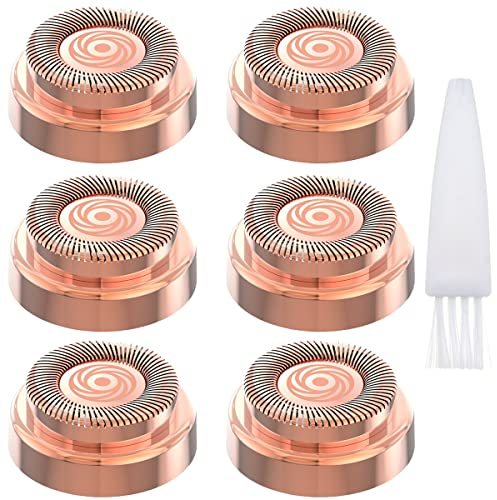 6 Pcs Women Facial Hair Remover Replacement Heads Rose Gold-Plated Blade Head Suit for First Gen Finishing Hair Remover Soft Touch Women Lip, Chin, and Cheeks Cleaning with 1 Pcs Cleaning Brush
