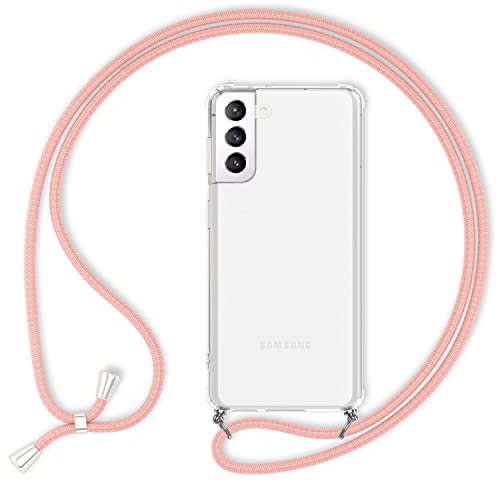 NALIA Handyhülle mit Kette kompatibel mit Samsung Galaxy S22 Plus Hülle, Transparente Schutzhülle & Handy-Schnur zum Umhängen, Robust Vergilbungsfrei, Hardcase & Silikon Rahmen, Farbe:Pink